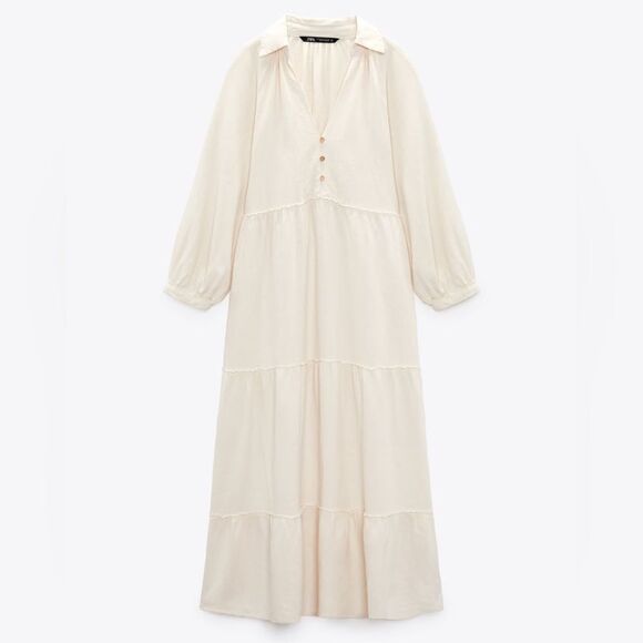 ZARA BOHO LINEN BLEND TIERED MIDI DRESS - Picture 9 of 15